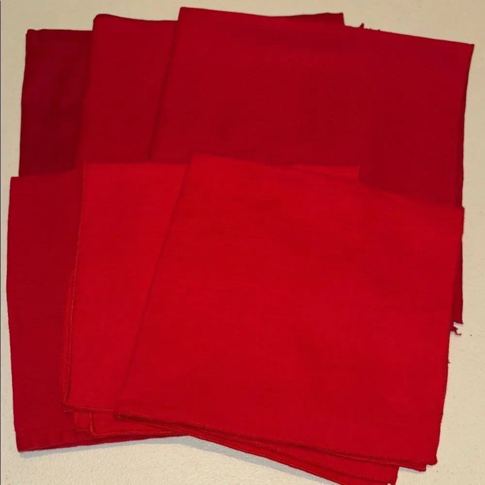 6 mismatched Vibrant Red cloth napkins